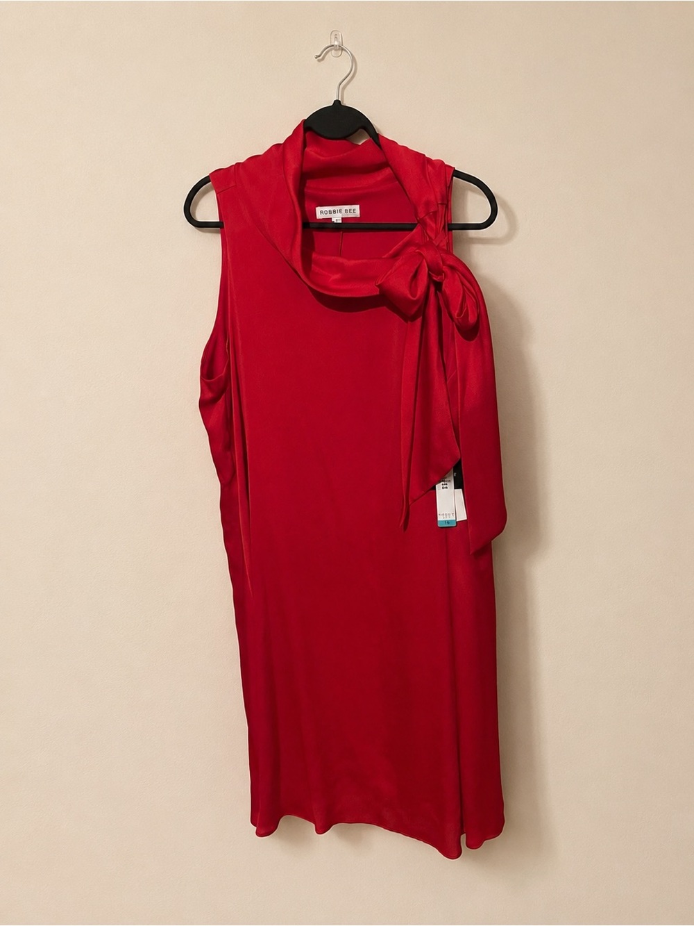 Robbie Bee Red Sleeveless Dress with Bow Accent – Size 16 NWT